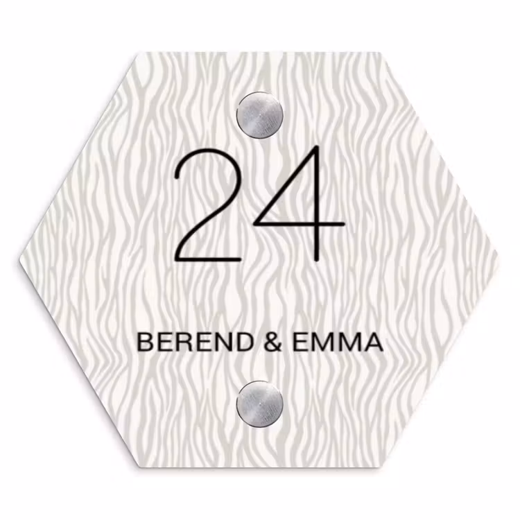 Beige golvende strepen - Klassiek Naambord Hexagon klein -3d