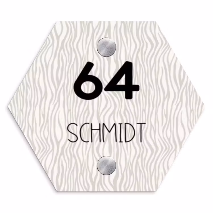 Beige golvende strepen - Modern Naambord Hexagon klein -3d