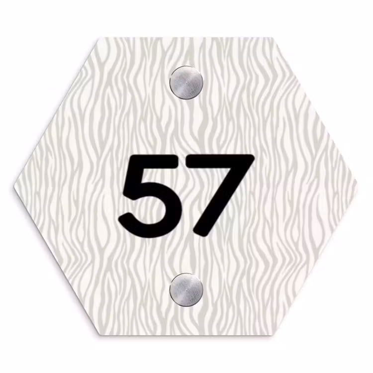 Beige golvende strepen - Traditioneel Naambord Hexagon klein -3d