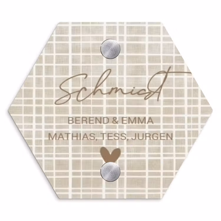 Beige raster - Sierlijk Naambord Hexagon klein -3d