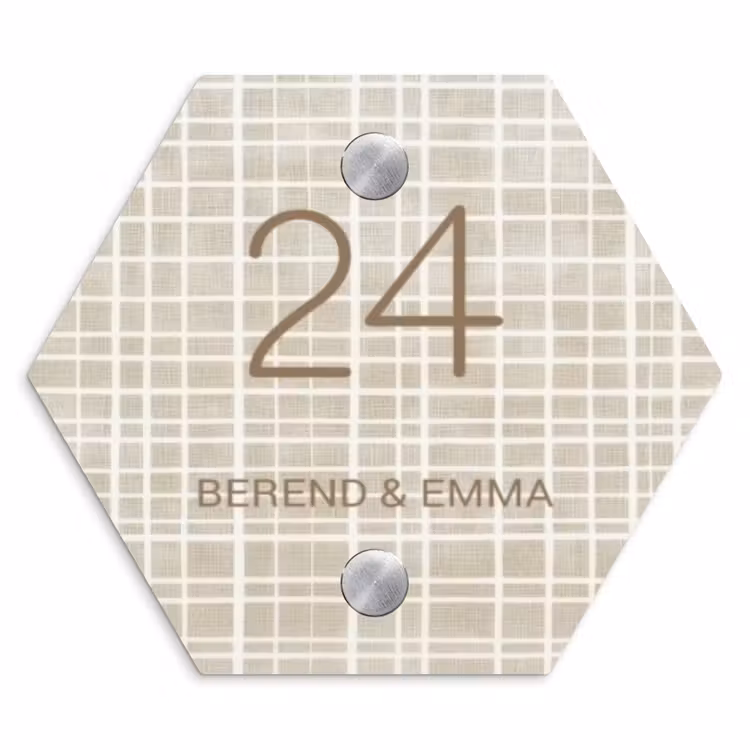 Beige raster - Klassiek Naambord Hexagon klein -3d