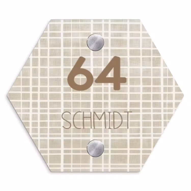 Beige raster - Modern Naambord Hexagon klein -3d