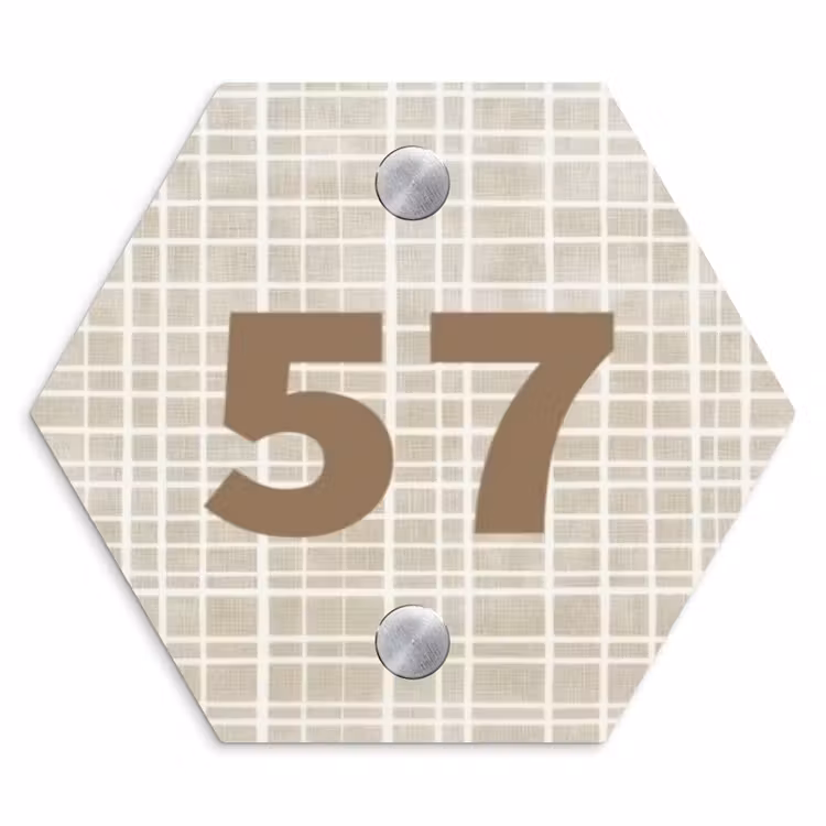 Beige raster - Traditioneel Naambord Hexagon klein -3d