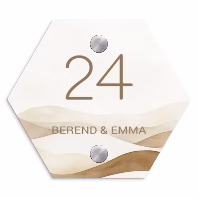 Beige landschap - Klassiek Naambord Hexagon klein -3d