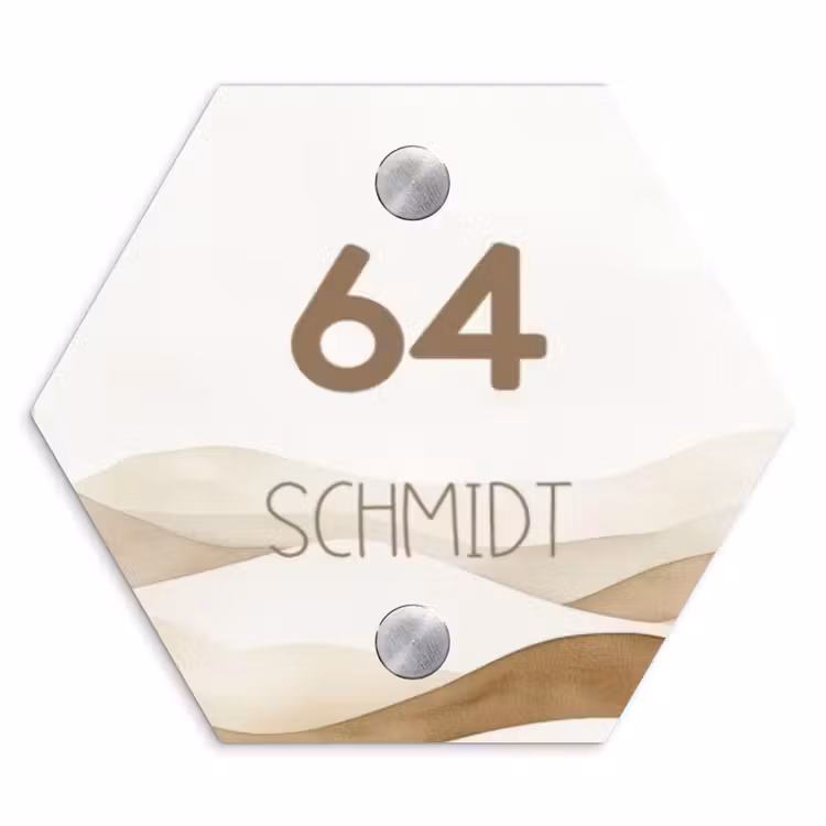 Beige landschap - Modern Naambord Hexagon klein -3d