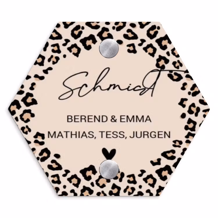 Beige luipaardprint - Sierlijk Naambord Hexagon klein -3d