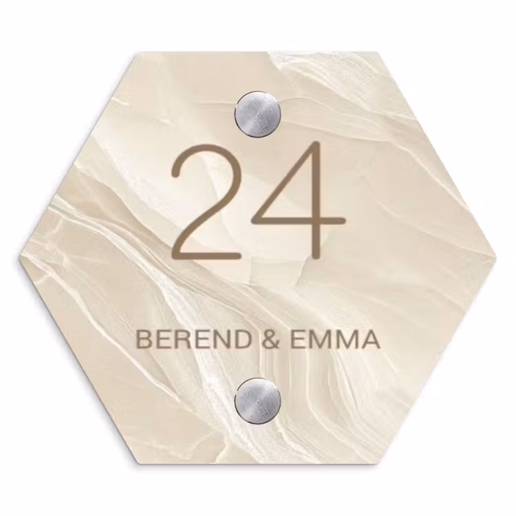 Beige - Marmer - Klassiek Naambord Hexagon klein -3d