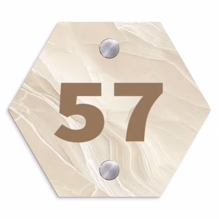 Beige - Marmer - Traditioneel Naambord Hexagon klein -3d