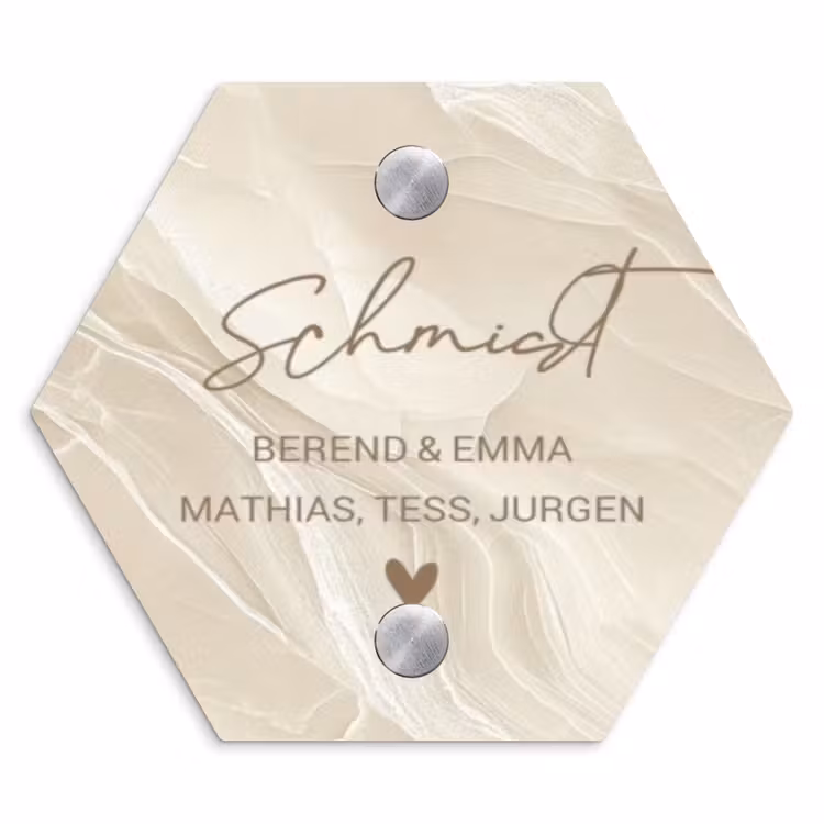 Beige - Marmer - Sierlijk Naambord Hexagon klein -3d