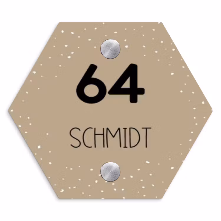 Beige met stippen - Modern Naambord Hexagon klein -3d