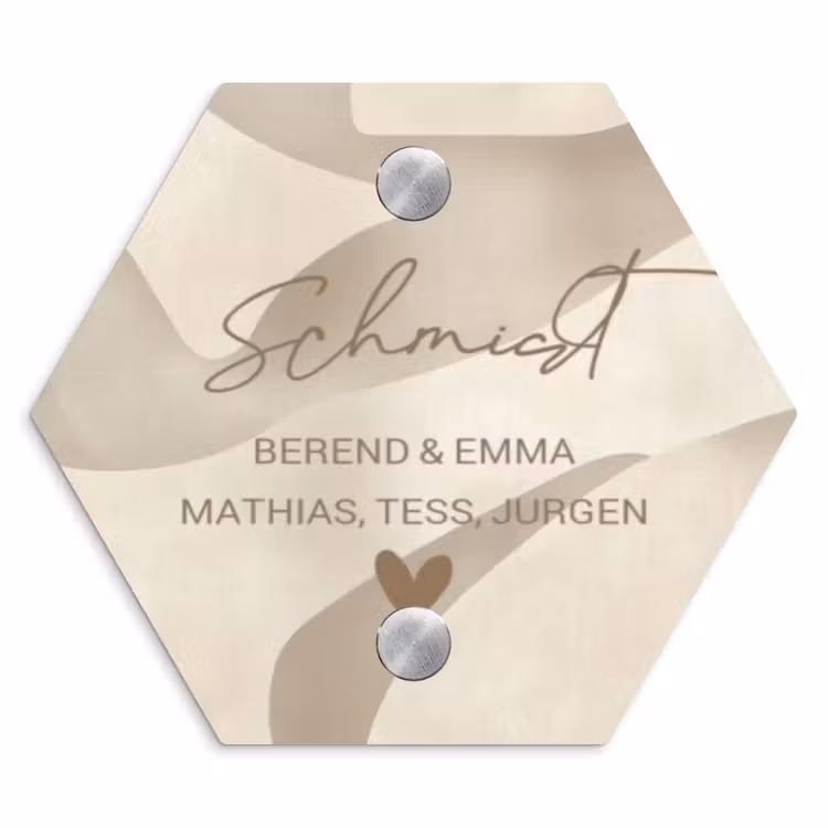 Beige organisch - Sierlijk Naambord Hexagon klein -3d