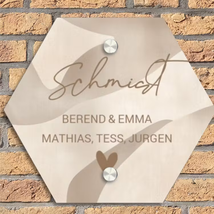 Beige organisch - Sierlijk Naambord Hexagon klein -sfeer1