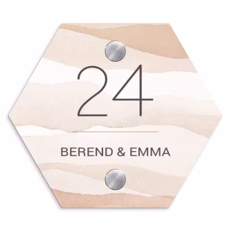 Beige lagen - Klassiek Naambord Hexagon klein -3d