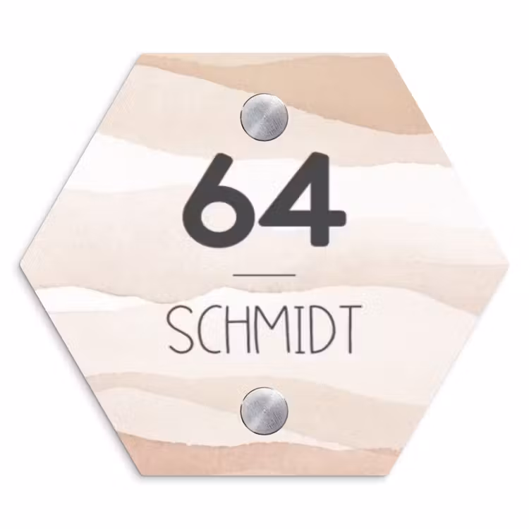 Beige lagen - Modern Naambord Hexagon klein -3d