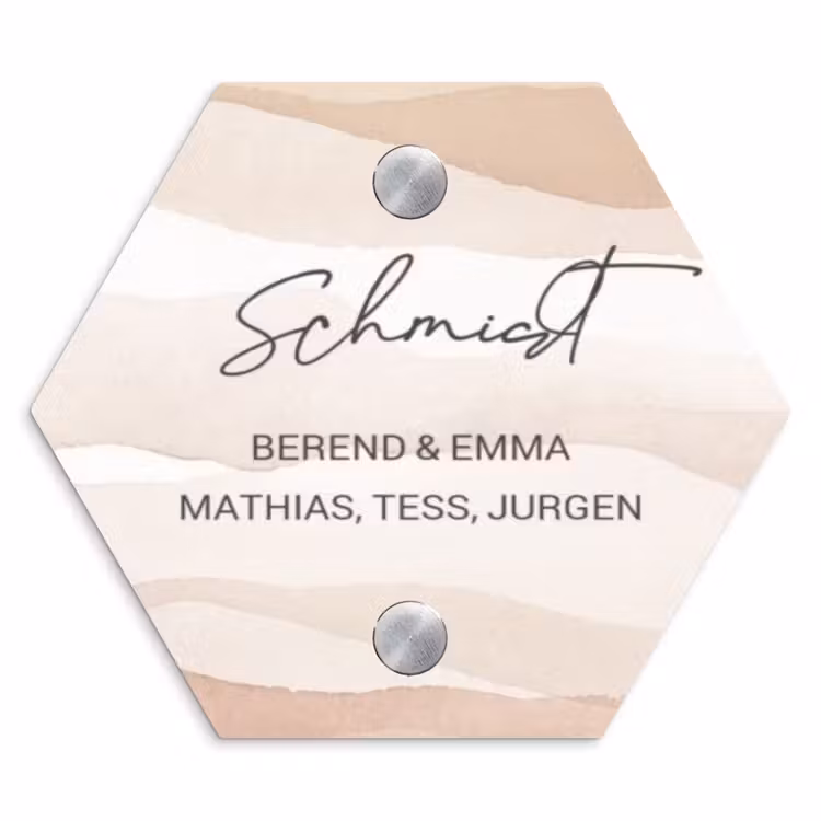 Beige lagen - Sierlijk Naambord Hexagon klein -3d