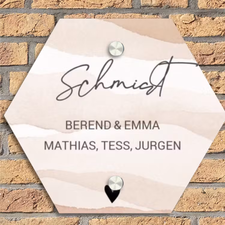 Beige lagen - Sierlijk Naambord Hexagon klein -sfeer1
