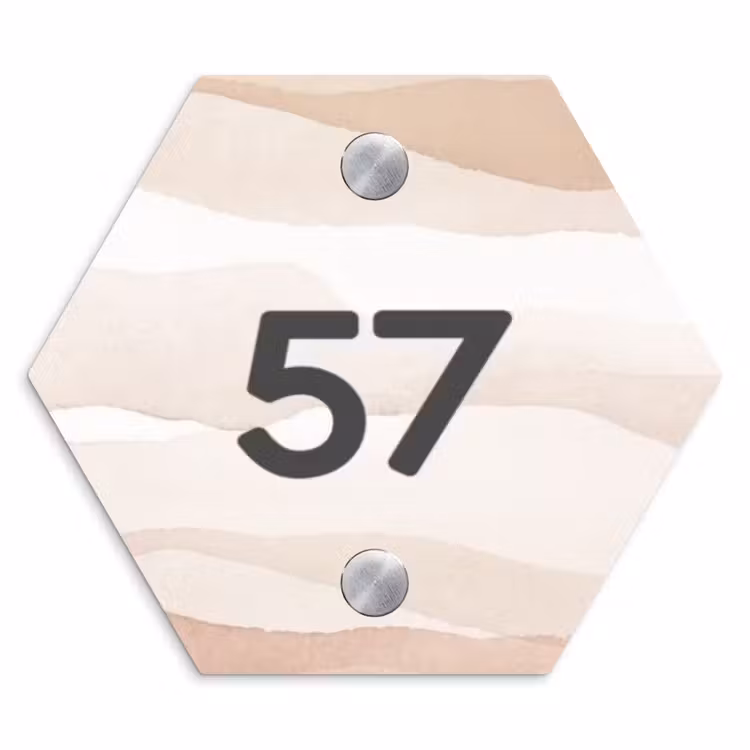 Beige lagen - Traditioneel Naambord Hexagon klein -3d