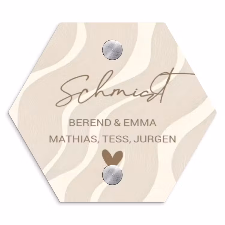Beige golven - Sierlijk Naambord Hexagon klein -3d