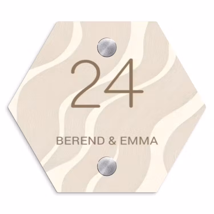 Beige golven - Klassiek Naambord Hexagon klein -3d