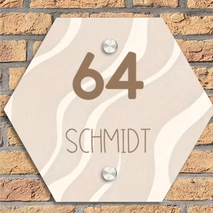 Beige golven - Modern Naambord Hexagon klein -sfeer1