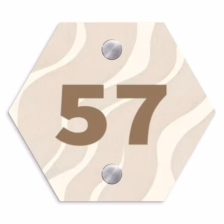 Beige golven - Traditioneel Naambord Hexagon klein -3d