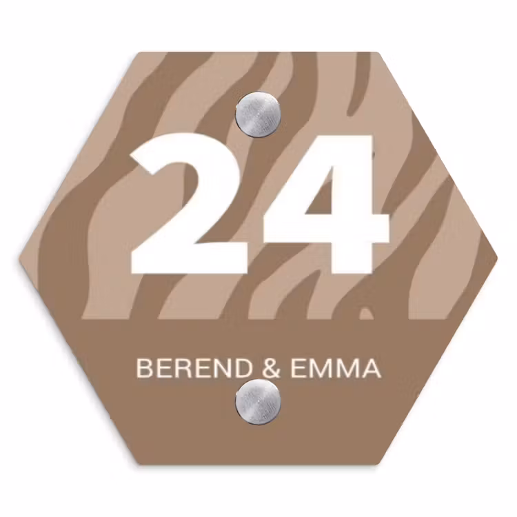 Beige zebra - Klassiek Naambord Hexagon klein -3d