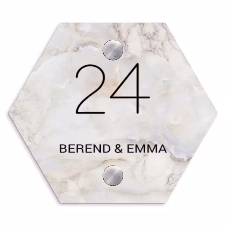 Beige marmer - Klassiek Naambord Hexagon klein -3d