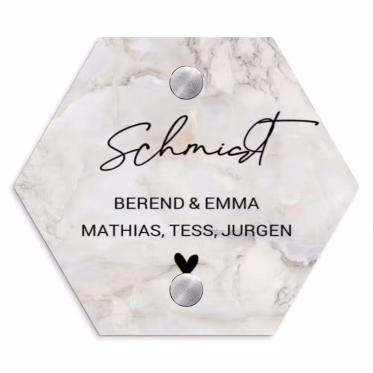 Beige marmer - Sierlijk Naambord Hexagon klein -3d
