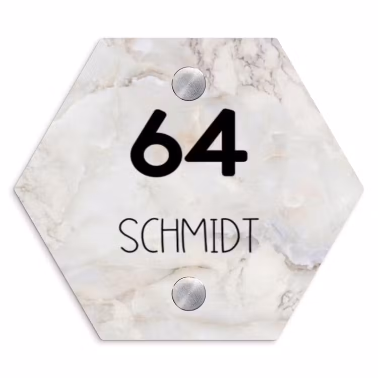 Beige marmer - Traditioneel Naambord Hexagon klein -3d