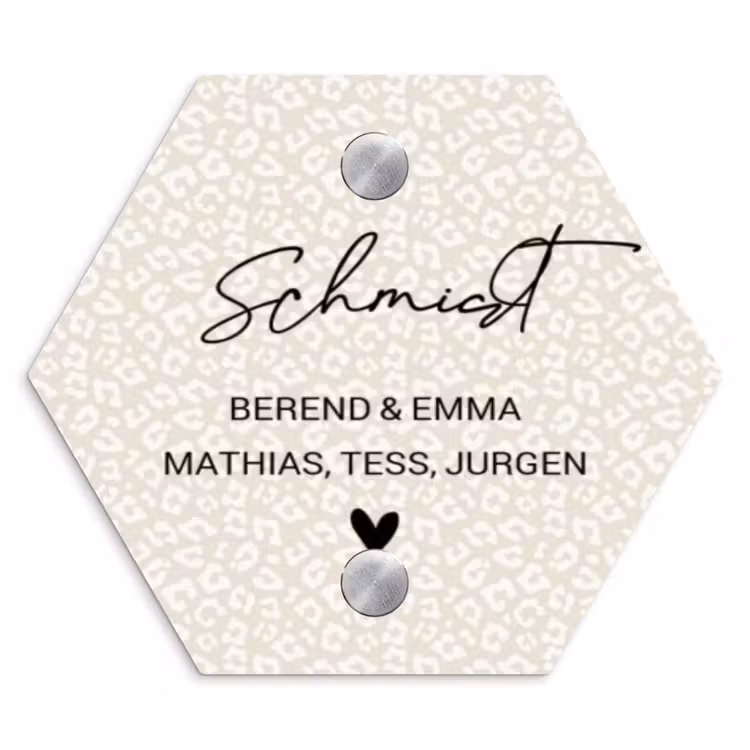 Beige panterprint - Sierlijk Naambord Hexagon klein -3d