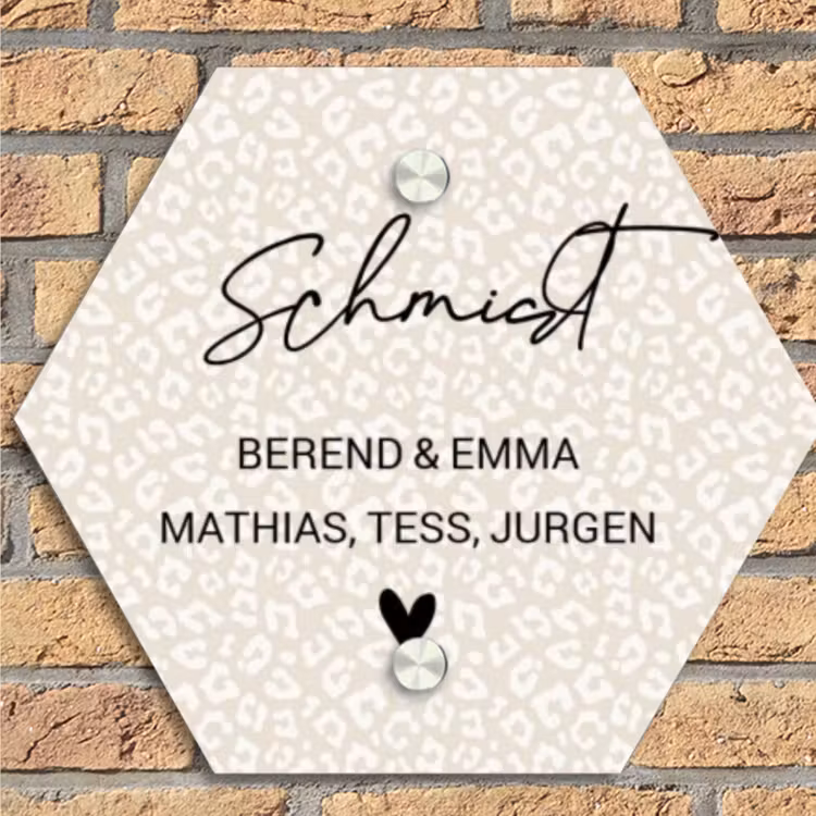 Beige panterprint - Sierlijk Naambord Hexagon klein -sfeer1