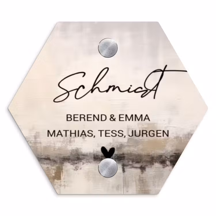 Geschilderd - Sierlijk Naambord Hexagon klein -3d