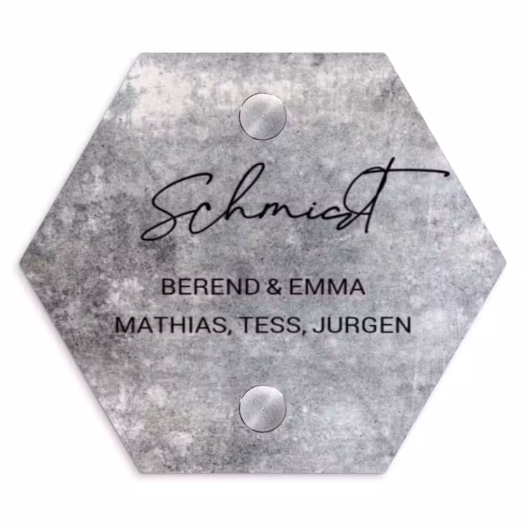 Beton - Sierlijk Naambord Hexagon klein -3d