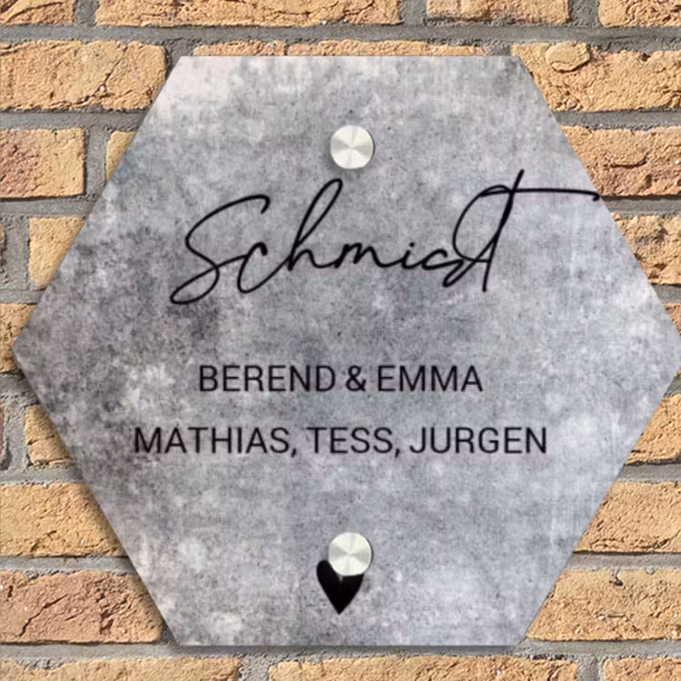 Beton - Sierlijk Naambord Hexagon klein -sfeer1