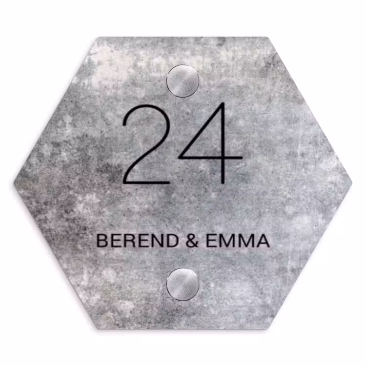 Beton - Klassiek Naambord Hexagon klein -3d