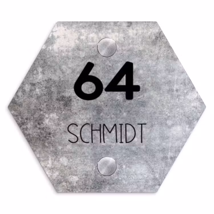Beton - Modern Naambord Hexagon klein -3d