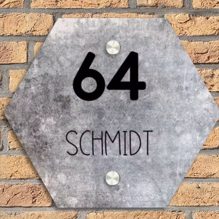 Beton - Modern Naambord Hexagon klein -sfeer1
