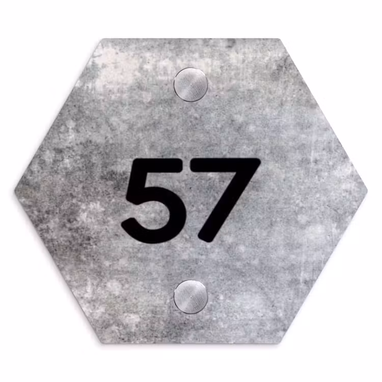 Beton - Traditioneel Naambord Hexagon klein -3d
