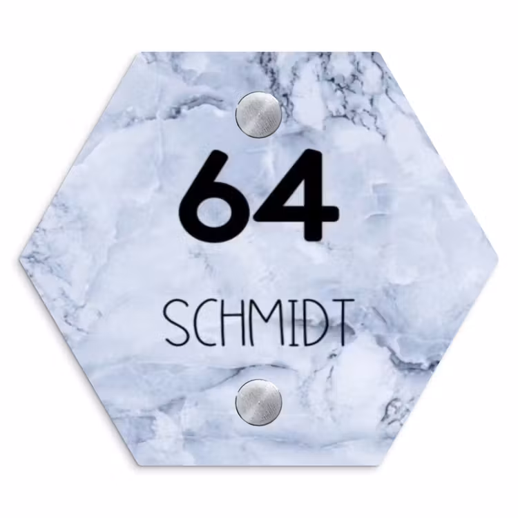Blauw marmer - Modern Naambord Hexagon klein -3d
