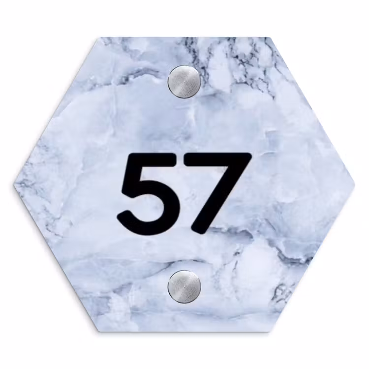Blauw marmer - Traditioneel Naambord Hexagon klein -3d