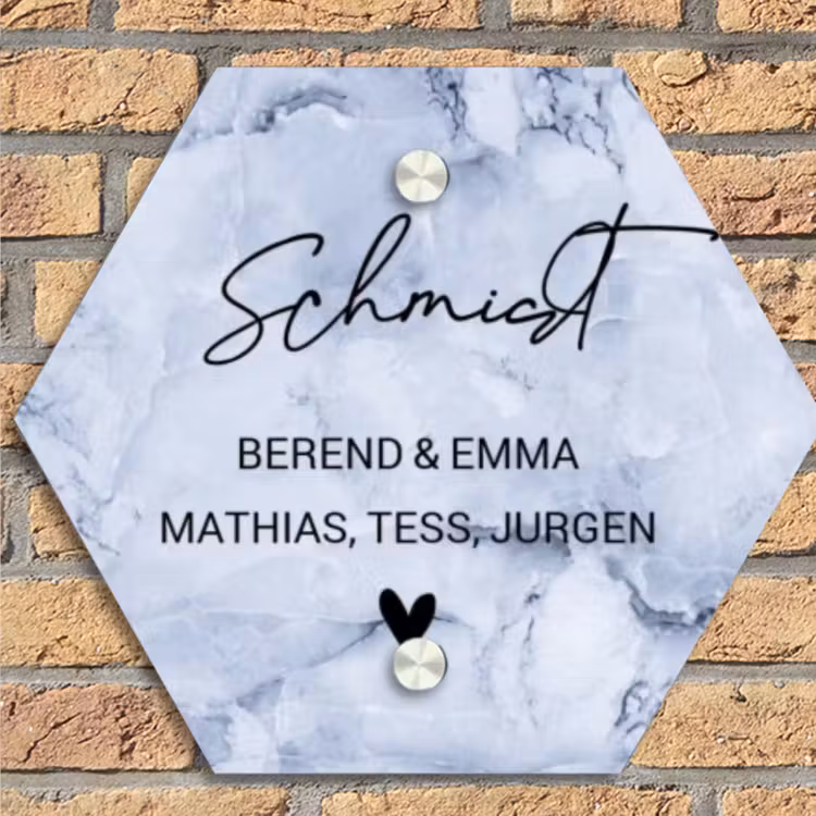 Blauw marmer - Sierlijk Naambord Hexagon klein -sfeer1