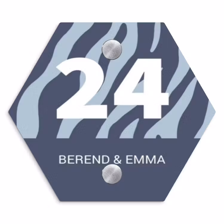 Blauw zebra - Klassiek Naambord Hexagon klein -3d