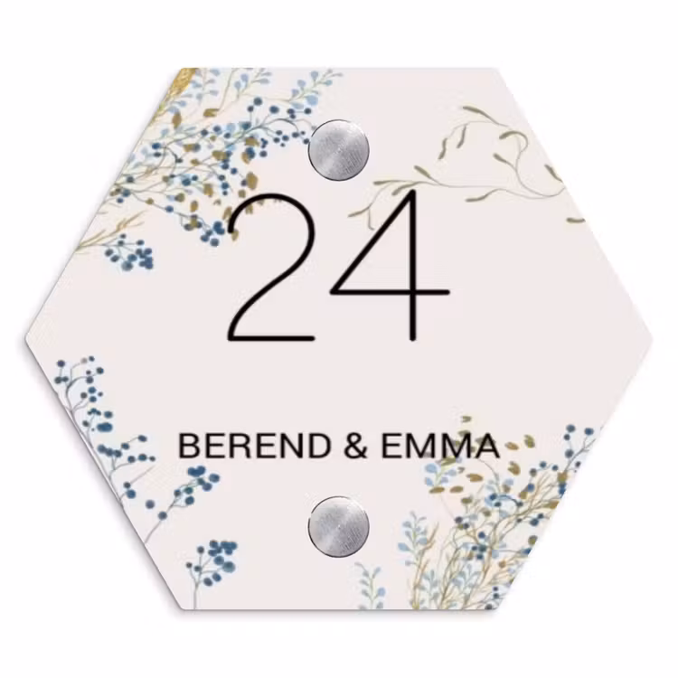 Bloemen - Beige - Klassiek Naambord Hexagon klein -3d