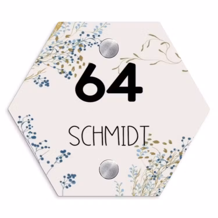 Bloemen - Beige - Modern Naambord Hexagon klein -3d