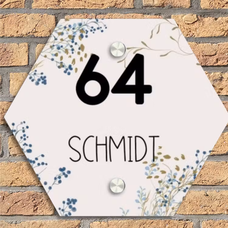 Bloemen - Beige - Modern Naambord Hexagon klein -sfeer1