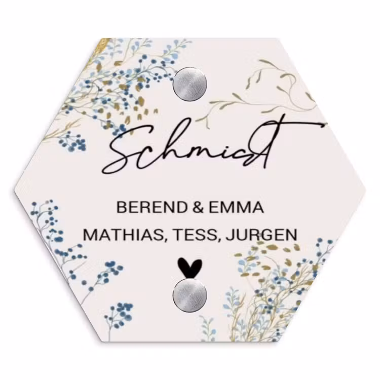 Bloemen - Beige - Sierlijk Naambord Hexagon klein -3d