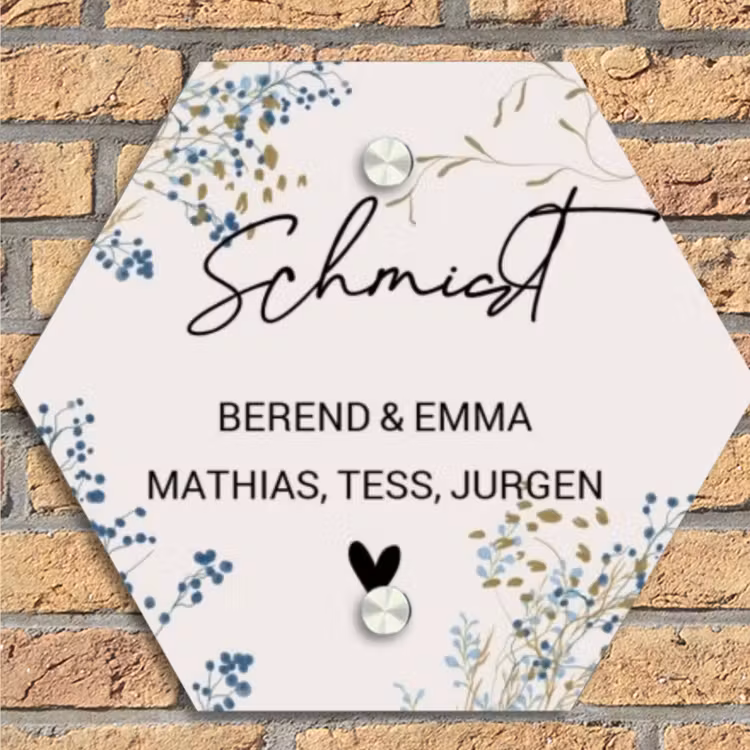 Bloemen - Beige - Sierlijk Naambord Hexagon klein -sfeer1