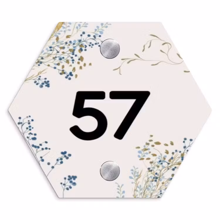 Bloemen - Beige - Traditioneel Naambord Hexagon klein -3d