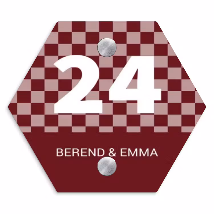 Bordeaux - Blokjes - Klassiek Naambord Hexagon klein -3d