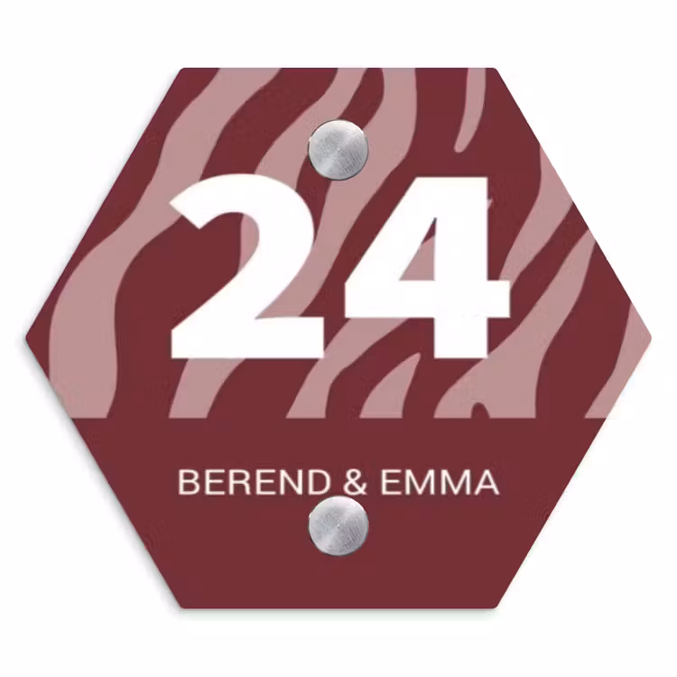 Bordeaux zebra - Klassiek Naambord Hexagon klein -3d